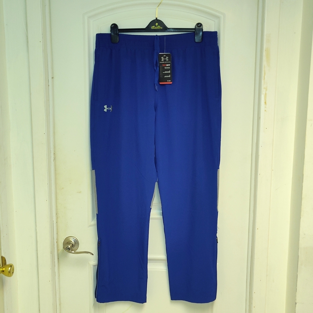 NWT UNDER ARMOUR HEAT GEAR BLUE WINDBREAKER PANTS VENTED KNEES & ANKLE ZIP  XL